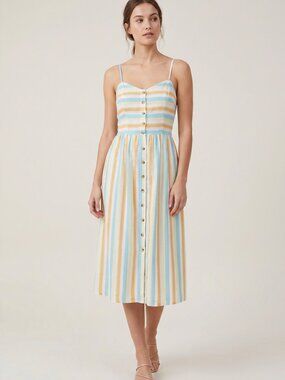 Striped Spaghetti-strap Dress in Yellow, Light Blue & White
